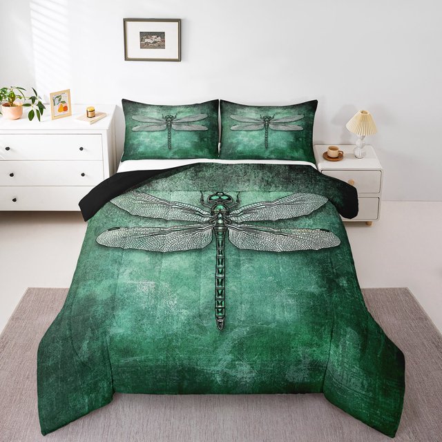 Erosebridal Animal Dragonfly Bedding Twin Comforter Set,Green Ombre Down Comforter,Gradient Room Decor,Reversible,Lightweight,2pcs
