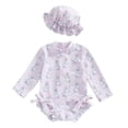 thumbnail image 3 of Girls Rash Guard Swimming Bathing Suit Striped Ruffle Long Sleeve Sun Protection Toddler Bathing Suit Girl 2-3 Years, 3 of 3