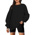 thumbnail image 2 of ORUYROP Chandails en Molleton Surdimensionnés pour Femmes Manches Longues Col Rond Chandail Décontracté Ample Couleur Unie Polaire Tops Pulls, 2 of 7