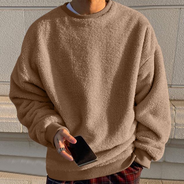 DPTALR Men Comfortable Solid Casual Tops Long Sleeve Round-Neck Sweatshirt
