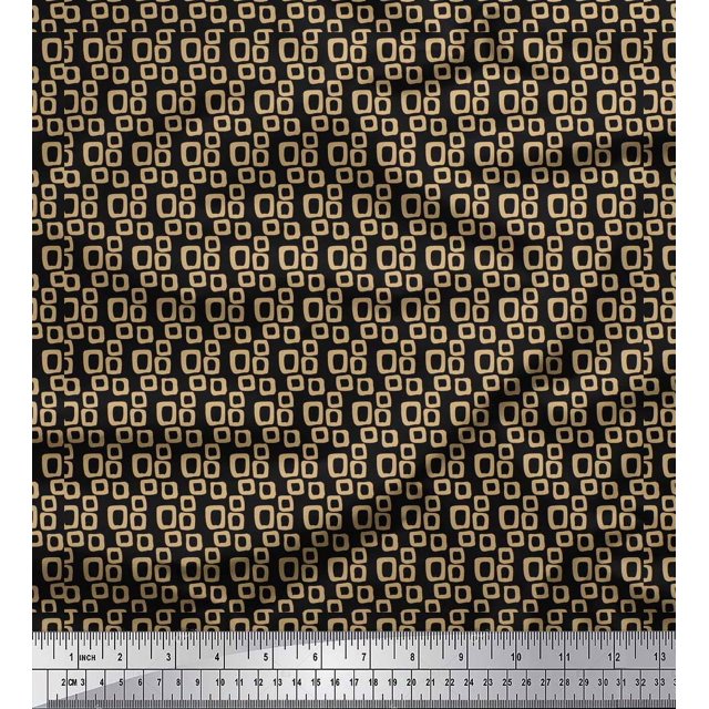 Soimoi Black polyester Crepe Fabric Square Geometric Print Sewing Fabric Yard 42 Inch Wide