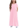thumbnail image 1 of Bwiyojiz Fashion Sizes 120-170 Children's Solid Color Short Sleeve Ruffled Pockets Round-Neck Printed Dress for Kids, 1 of 5