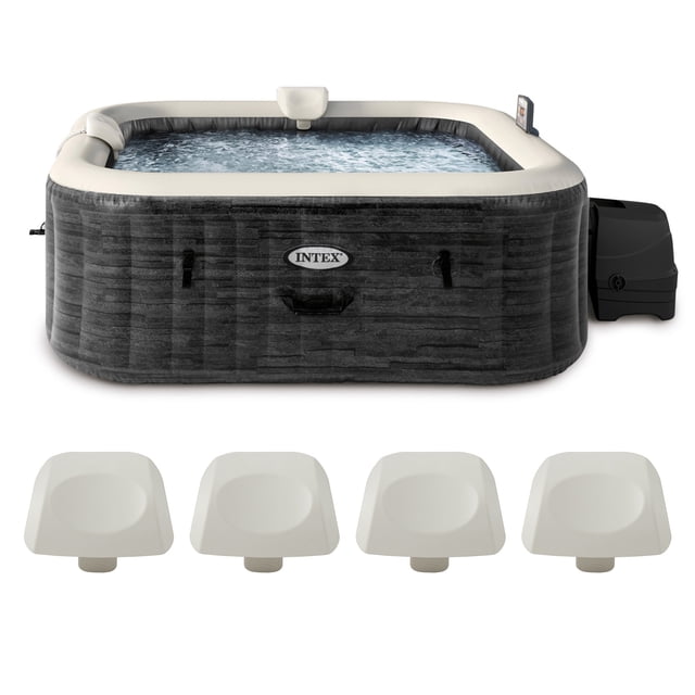 INTEX PureSpa Plus Inflatable Square Hot Tub & Cushioned Pillow, White (4 Pack)