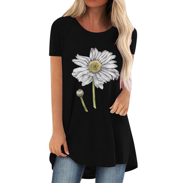 Chemises à Manches Courtes pour Femmes Mode Décontractée Chemises Imprimées Manches Courtes Tee-Shirt Ample Tunique Blouse Tunique Manches Courtes pour Femmes