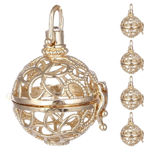 5pcs Aromatherapy Essential Oil Diffuser Necklace Pendant Hollow Locket (Gold)
