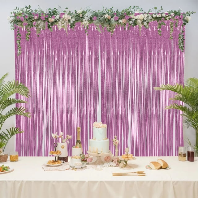 Plastic Rain Curtain 100x200cm Pink Tinsel Curtain Party Decoration Rain Curtain with Fringed Lasers for Venue Setup Props and Background Decor(1Pcs) Rkxzt