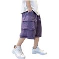 thumbnail image 1 of Short Cargo Ample pour Garçon, Jambe Droite, Short Cool, Poche à Rabat, Short à Lettres Patchées, Violet, 13-14 Ans, 1 of 5