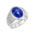 thumbnail image 3 of RYLOS Men's Rings 14K White Gold Nugget Ring with Cabochon Gemstone & Diamonds Blue Star Sapphie Rings For Men Size 11, 3 of 7