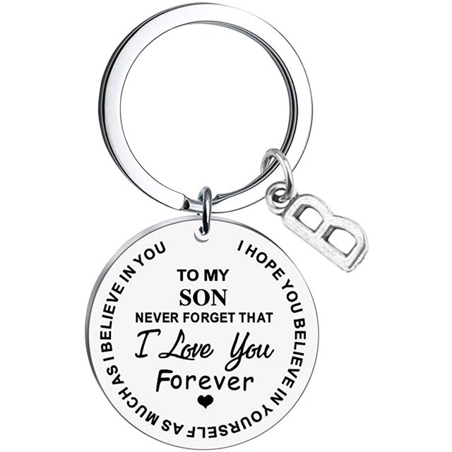 Heliisoer To My Son Message Keychain Stainless Steel Initial Last Name 26 Letter Family Inspirational Keychain Gift