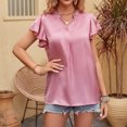 thumbnail image 4 of Women's V Neck Blouse Short Ruffle Sleeve Ladies Work Shirts Solid Color Casual Comfy Summer Tops Office Blouses Tunics, 4 of 7