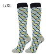 thumbnail image 1 of Chaussettes de Compression 20-30 mmHg Longueur Genou Chaussettes de Cyclisme Unisexes Bas de Sport pour Femmes Unisexes Randonnée Course Cyclisme, Gris Noir, Carreaux, L/TG, 1 of 7