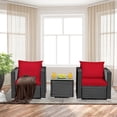 thumbnail image 4 of Patiojoy Ensemble de Conversation en Rotin pour Patio 3 Pcs avec 2 Sofas Coussinés et Table à Café pour l'Extérieur Rouge, 4 of 10