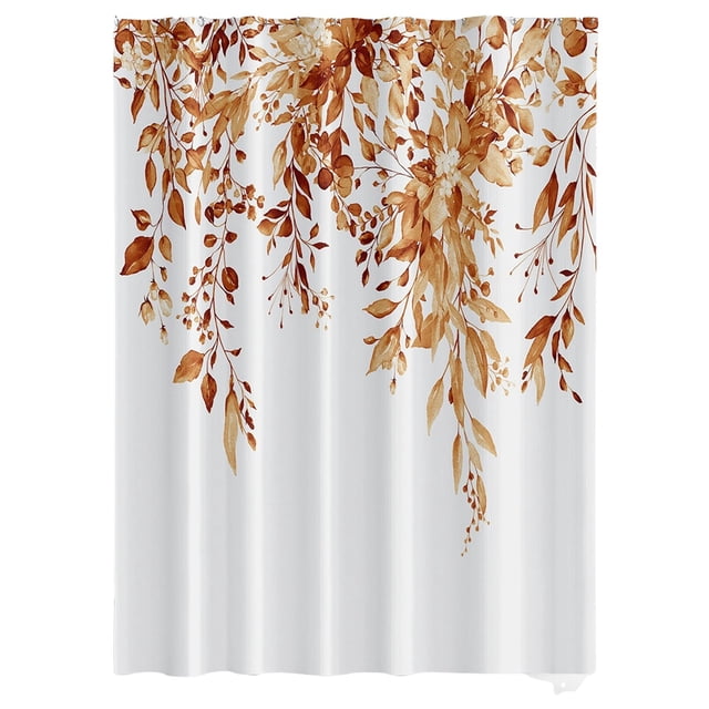 Leaf Pattern Shower Curtain 100X70Cm, Orange Botanical Leaves Kitchen Window Curtains Over Farmhouse Flower Fall Small Window Cafe Short Curtains for Bathroom Tier Drapes, 1 Shower Curtain