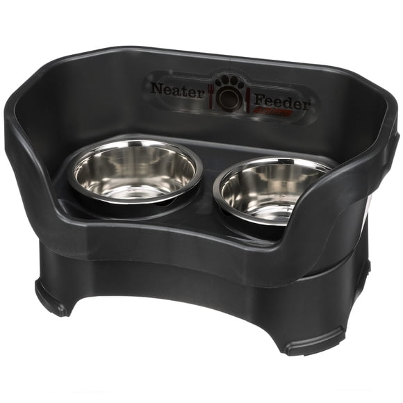 Neater Feeder Deluxe Medium Dog (Midnight Black) - The Mess Proof Elevated Bowls No Slip Non Tip Double Diner Stainless Steel Food Dish with Stand