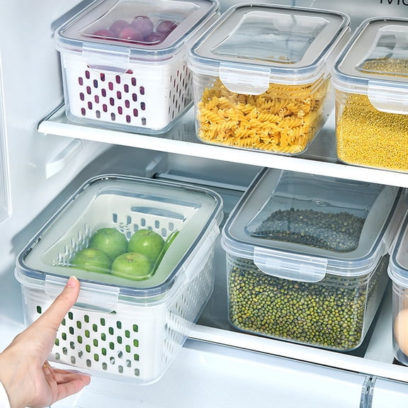 HBBKVI Storage Containers, Fruit Vegetable Storage Containers for Fridge Draining Fresh Containers 3 In 1 Produce Storage Containers Large Organizer, Organizers and Storage