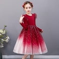 thumbnail image 2 of XDZJLR Girl Dresses Spring Long Sleeved Mesh Princess Tutu Pleated Solid Color Casual Dress, 2 of 7