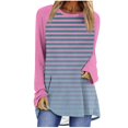 thumbnail image 1 of Blouses à Manches Tunique Hauts pour Femmes Tendance Col Rond Raglan Manches Longues Chandail Automne Mode Décontractée Rayée Ample Blouses Surdimensionnées S-106 Rose-A TTG, 1 of 5