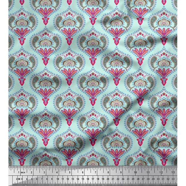 Soimoi Crepe Silk Fabric Moroccan Damask Fabric Prints By Yard 42 Inch Wide