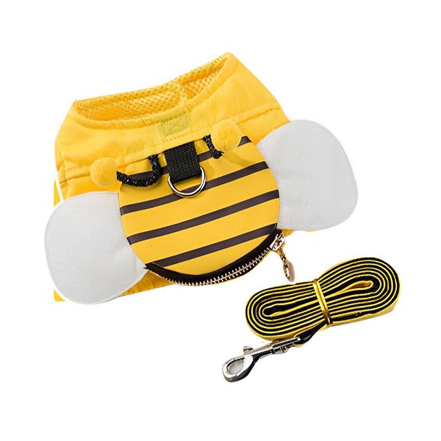Cute Bee Traction Stylish Walking Dog Cat Soft Yellow With Sturdy Handle Bracelet Outdoor Adventures Traction Rope Velvet wing style S