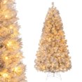 thumbnail image 1 of Gymax 6 FT Pre-Lit Artificial Christmas Tree Silver Tinsel Hinged Xmas Tree, 1 of 10