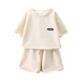 thumbnail image 1 of Économies d'Été! HVOBTTY Ensemble Décontracté 2 Pcs à Manches Courtes pour Filles, Ensemble d'Été pour Fille Col Rond Manches Courtes Shorts Ample Décontracté Ensemble 2 Pcs Beige, 4 Ans, 1 of 2