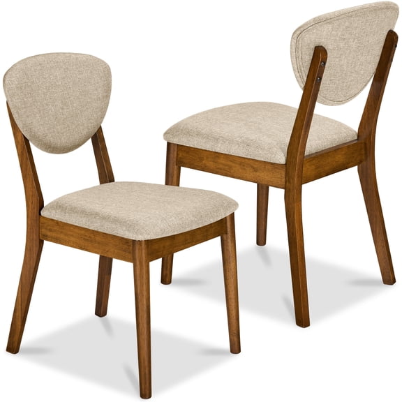 Best Choice Products 2-Piece Mid-Century Modern Wood & Upholstered Dining Chair Set - Walnut/Oatmeal