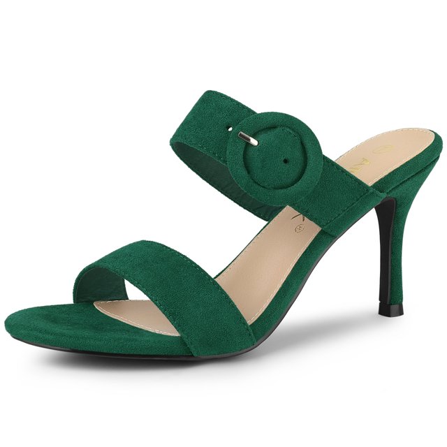 BLISSFUL STEP Women's Buckle Stiletto Heels Slide Sandals