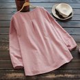 thumbnail image 4 of CEHVOM Femmes Été Mode Décontractée Ample Lin Uni Manches Longues Col Rond Hauts Blouse, 4 of 6