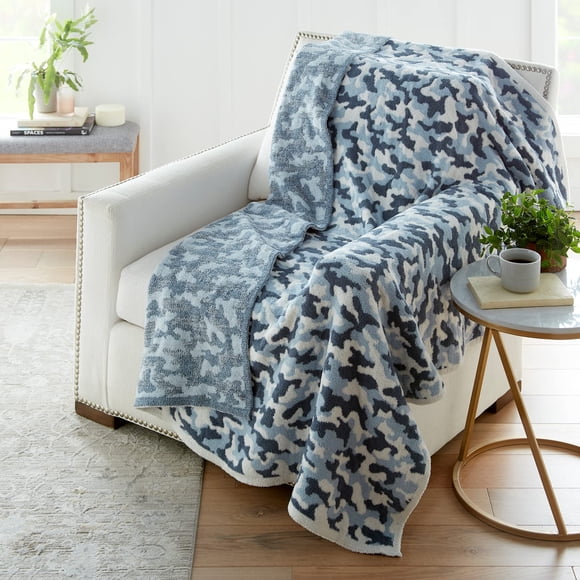 Crafted by Catherine Camouflage Print Cozy Knit Throw Blanket 60"" x 70"" Inches Soft Comfy Decorative Throw for Couch Bed Sofa Travel Camo Blue