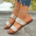 thumbnail image 4 of Flat Slippers for Women, Adjustable Metal Buckle Strap, Open-Toe Spring Summer Casual Shoes, PVC Sole, Soft Upper, White Stitching Detail, 4 of 9
