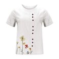 thumbnail image 4 of EQWLJWE Chemises pour Femmes Liquidation T-Shirts pour Femmes Manches Courtes Décontractées Col Rond Imprimé Ample Tunique Chemise Blouse Hauts, 4 of 5
