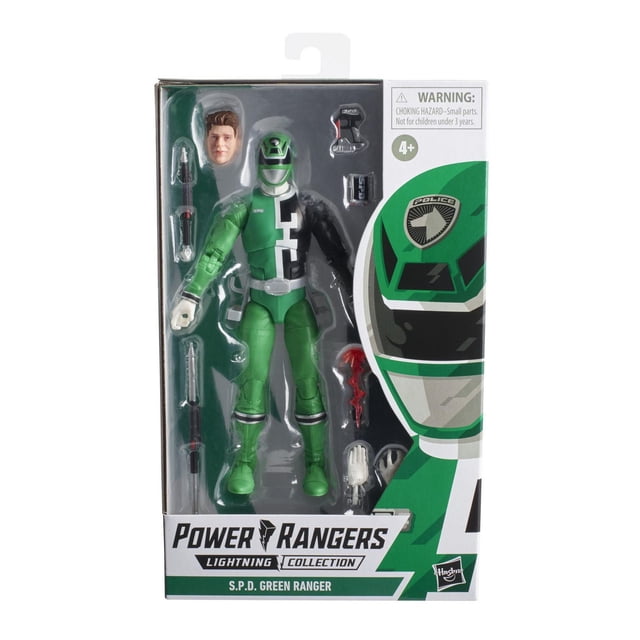 Power Rangers Lightning Collection S.P.D. Green Ranger Figurine d'Action de Collection de 6 Pouces en Tenue Verte et Noire avec Casque et Tête Alternée, Comprenant Plus de 20 points d'Articulation, Morpher Delta, Accessoires Striker Deltamax, Effet Explosion et Mains Supplémentaires, Exposée dans un Emballage de Marque.