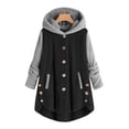 thumbnail image 1 of LSLJS Women's Winter Plush Solid Color Hooded Sweatshirts Button Long Sleeve Split Round Neck Comfortable Pajamas Coat, 1 of 4