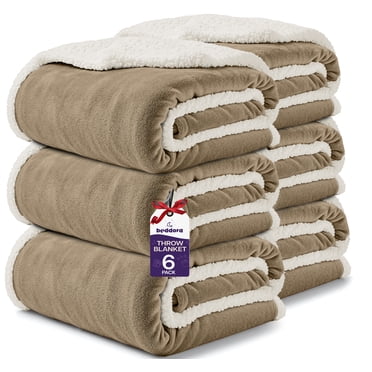 Beddora Luxury Flannel Sherpa Throw Blanket, Brown – Pack of 6, 50” x 60”, Ultra-Soft 450 GSM Reversible Fleece, Warm & Cozy All-Season Throw