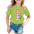 thumbnail image 1 of LUOGENLI T-Shirt pour Filles Enfant Filles Mignon Graphique Col Rond Manches Courtes Tee Été Décontracté T-Shirt Maxi Hauts Ensembles Filles Tenue 2 Pcs Décontractée Vert Clair 8-9 Ans, 1 of 5