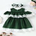 thumbnail image 2 of 2 Pcs Infant Floral Lace Outfits  Girls Cold Shoulder Contrast Color  Neck Dress + Bow Headband, 2 of 7