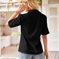 thumbnail image 3 of Birdeem Womens Solid Color Short-Sleeve Loose Shirt Button V-Neck Solid Color Pleated Top, 3 of 8