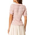thumbnail image 3 of INSPIRE CHIC Blouse Haut à Volants à Manches Courtes Bouffantes Smocké à Col Peter Pan Fleuri pour Femme TP Blanc, 3 of 8