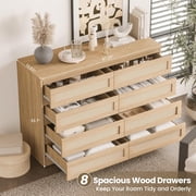GloryStar Rattan Dresser for Bedroom, Closet, Wooden Dresser with 8 Drawers, Modern Chest of Drawers with Large Storage, Tv Stand for Living Room, Hallway