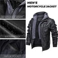 thumbnail image 4 of Motorcycle Jacket for Men Casual Faux Leather Bomber Jacket with Removable Hood, 4 of 7