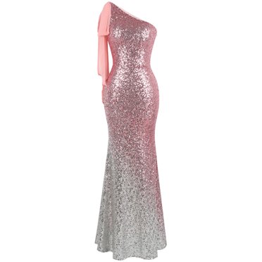 Angel Fashions Robe de Bal Sirène Asymétrique à Ruban et Paillettes Dégradées pour Femmes