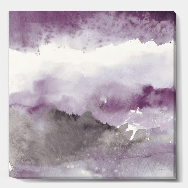Designart Minuit au Lac III Art Mural sur Toile Améthyste et Gris Présentant un Paysage Abstrait en Aquarelle dans des Tons d'Améthyste et de Gris sur Toile de Coton de Qualité Supérieure, Enveloppé pour Galerie avec design s'Étendant sur les Côtés, Prêt à Accrocher avec Quincaillerie Incluse, Idéal pour la Déco Maison Moderne et comme point focal Apaisant dans les Espaces de Vie Ou de Bureau.