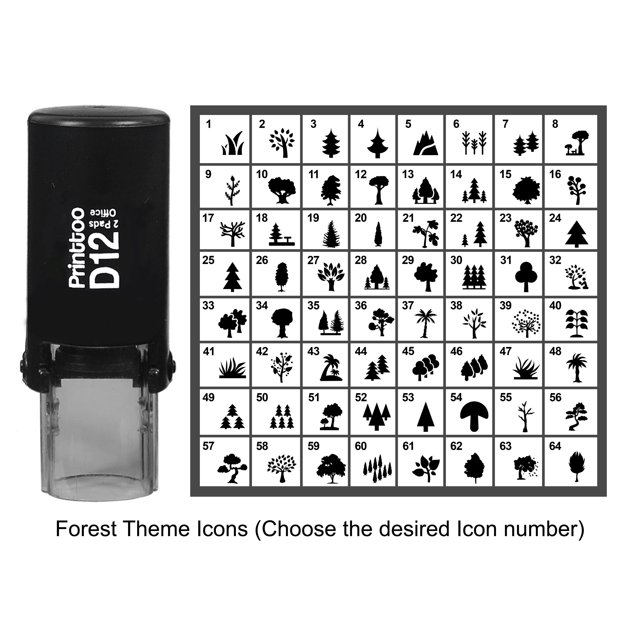 Printtoo Tampon Rond en Caoutchouc Personnalisé à Thème Forestier avec Icônes, Tampon d'Encrage Automatique 12 mm - Rouge