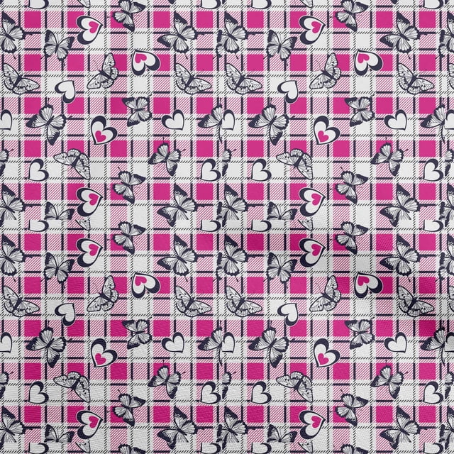 oneOone Cotton Flex Fuschia Pink Fabric Checks Heart & Sewing Craft Projects Fabric Prints By Yard 40 Inch Wide