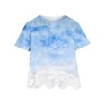 thumbnail image 3 of MeetoTime Kids Short Sleeve Tops Summer Casual Round Neck Gradient Color Lace Layered T-Shirt Tee for Girls, 3 of 4