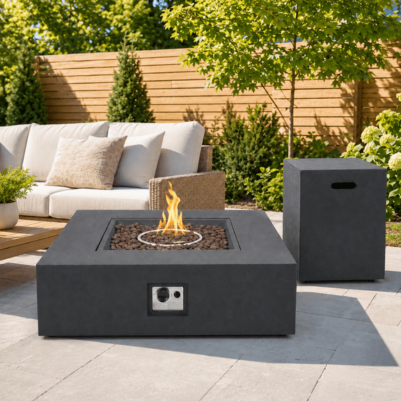 Table de Foyer au Propane Carré de 40 Pouces, 50 000 BTU, Table de Feu au Gaz pour l'Extérieur avec Support pour Réservoir de Propane et Roche de Lave, Foyer/chauffe-Terrasse/cour Arrière Résistant aux Intempéries, Gris Foncé