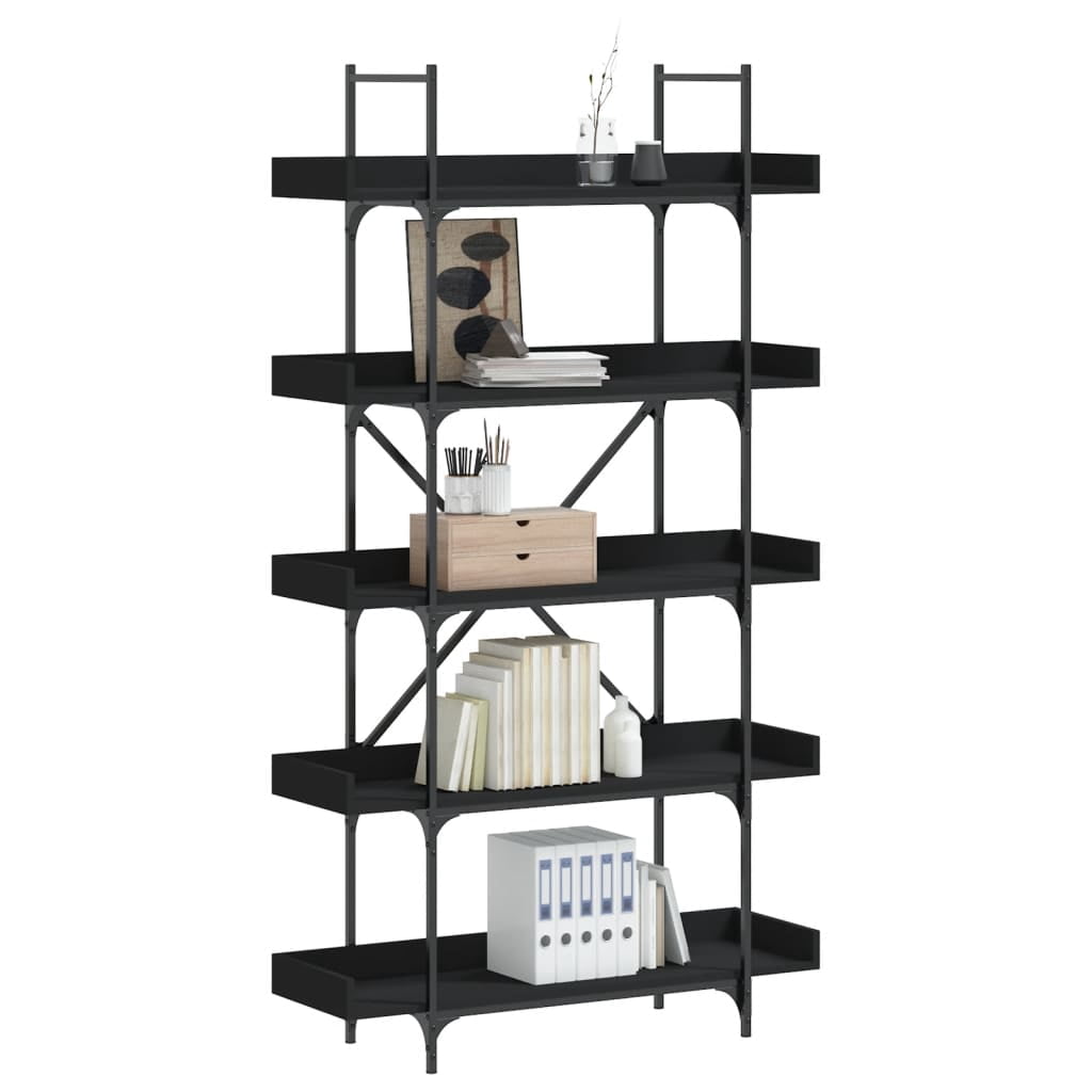 vidaXL Bookcase 5-Tier Black 39.4"x13"x71.1" Engineered Wood