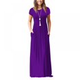 thumbnail image 3 of Robe Longue Décontractée pour Femmes, Couleur Unie, Manches Courtes, Robe Maxi avec Poche, 3 of 9