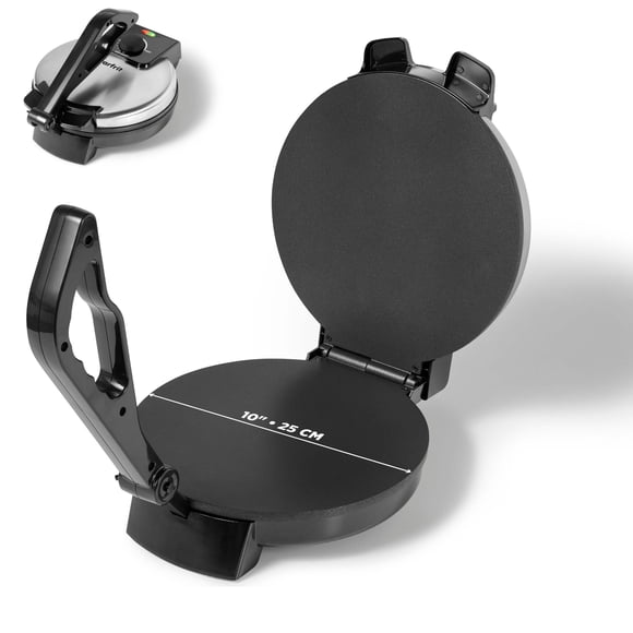 Presse à Roti et Tortilla Électrique Starfrit 10 po, 1200W, Acier Inoxydable, 1 Pièce., Plaques Antiadhésives à Chauffage Rapide et Uniforme