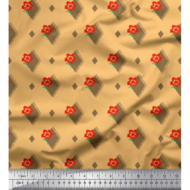 Forme de Diamant et Tissu Imprimé Artistique Floral 1 Yard 56 Inch Wide